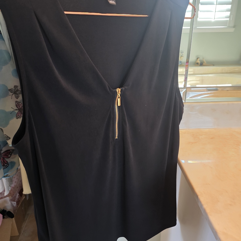 INC International Concepts Black Tank Top with Gold Zipper